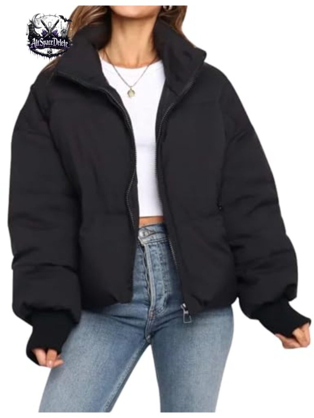Women's Cropped Puffer Jacket Warm Quilted Winter Coat
